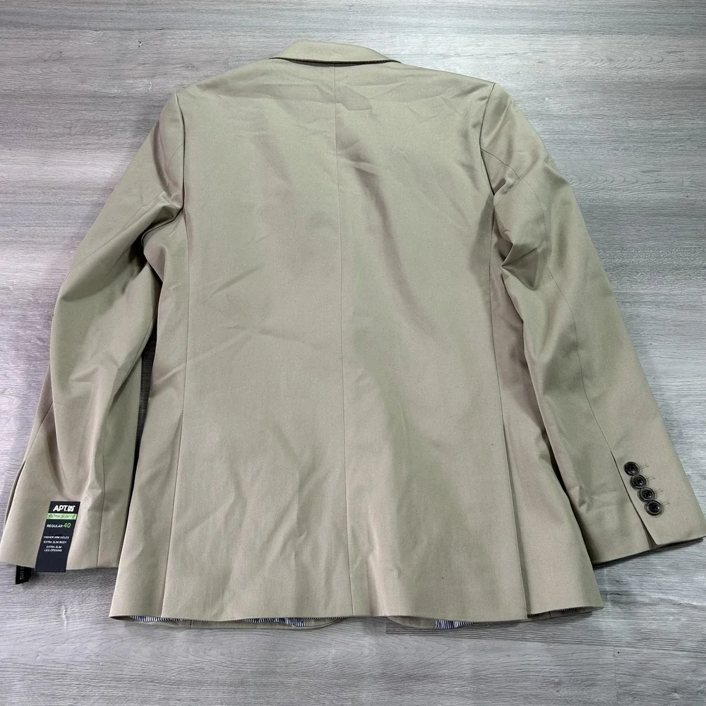 NEW Apt 9 Suit Jacket‎ Mens 40 Beige Cotton Poly Stretch Extra Slim Fit